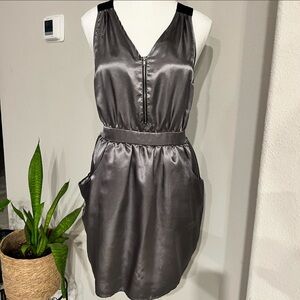 Charlotte Russe Sleek Gray Satin Dress with Pockets